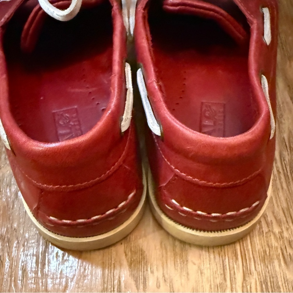 BOTALO Red White Red Leather Boat Shoes New england Summer Angler Fisherman - Picture 7 of 8